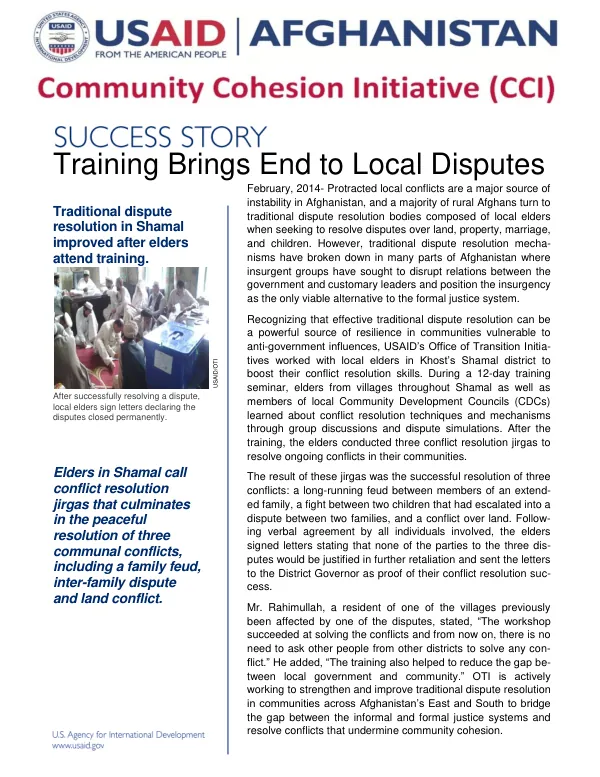 Success Story: Traditional Dispute Resolution in Shamal, Afghanistan