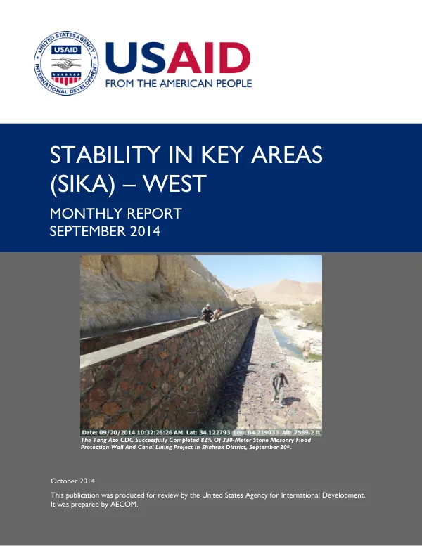 Stability In Key Areas (SIKA) – West / Monthly Report – September 2014