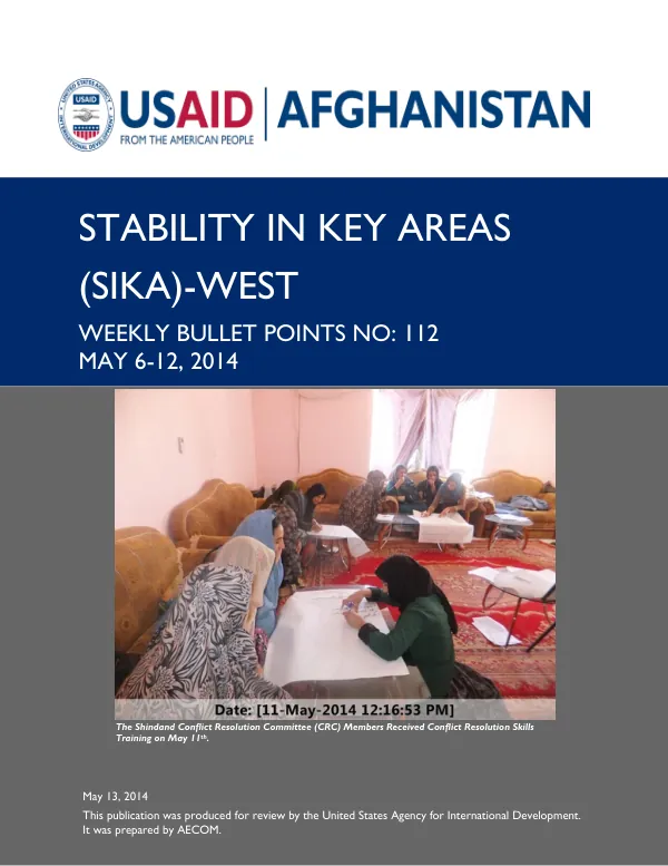 SIKA-West Weekly Bullet Points No. 112: May 6-12, 2014
