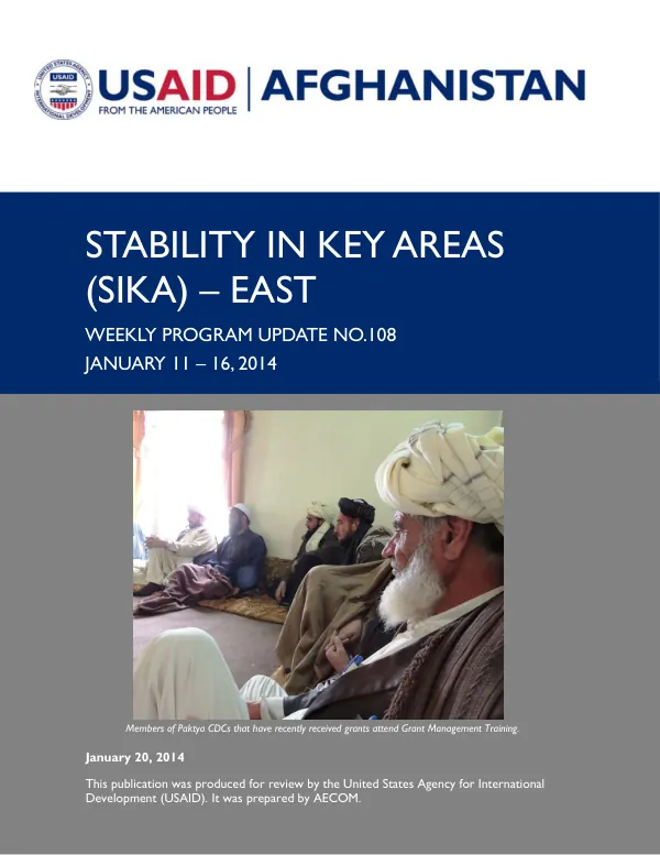 SIKA-EAST Weekly Program Update: January 11- 16, 2014