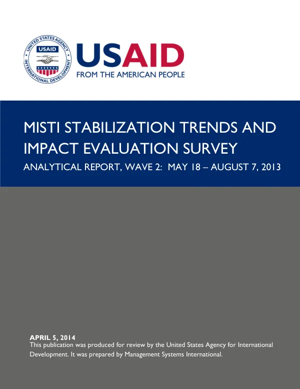 MISTI Stabilization Trends and Impact Evaluation Survey Analytical Report, Wave 2: May 18 – August 7, 2013