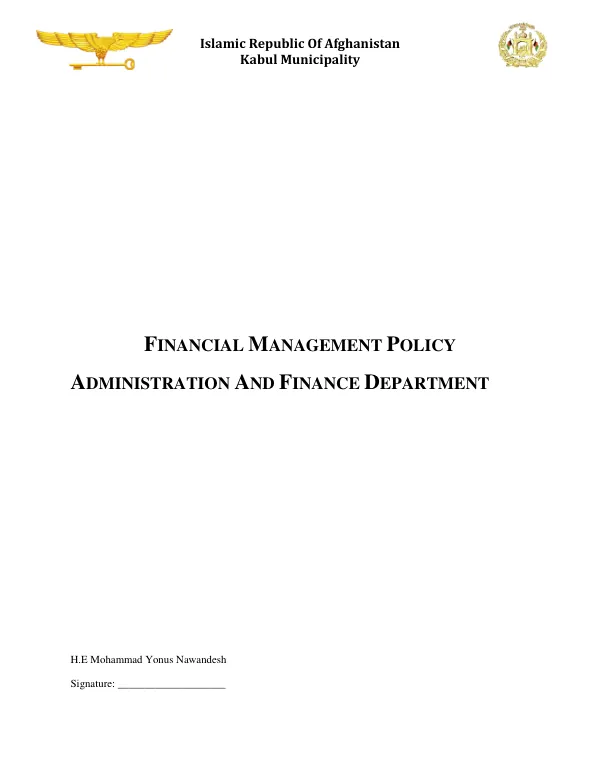 Financial Management Policy for Kabul Municipality