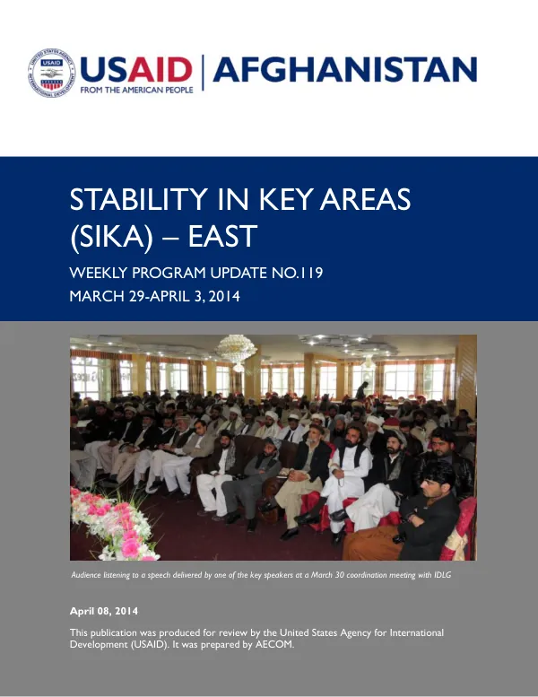 SIKA-East Weekly Program Update: March 29 - April 3, 2014