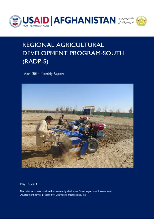 Regional Agricultural Development Program-South April 2014 Monthly Report
