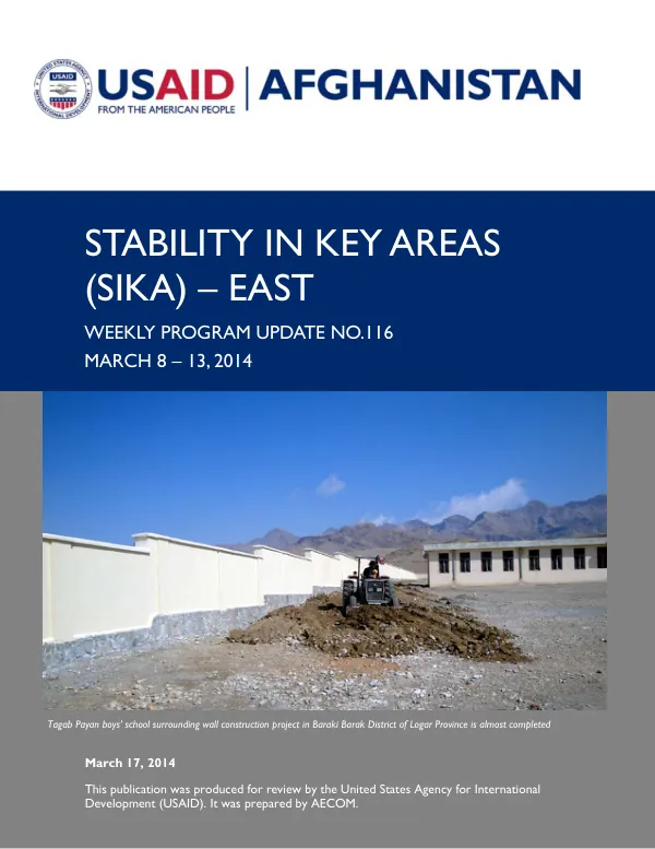 SIKA-EAST Weekly Program Update: March 8 - 13, 2014