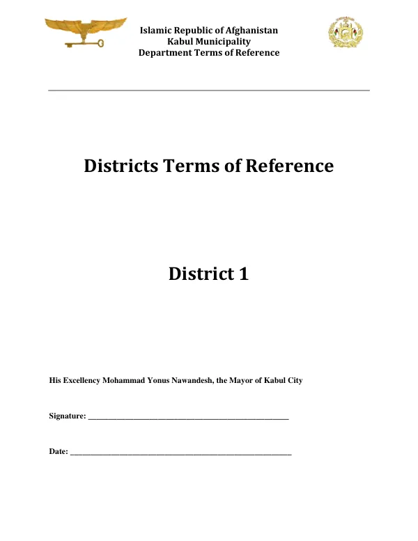 District Terms of Reference for Kabul Municipality