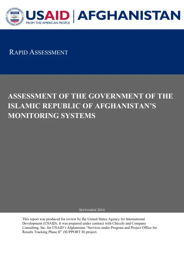 Rapid Assessment of the Government of the Islamic Republic of Afghanistan’s Monitoring Systems
