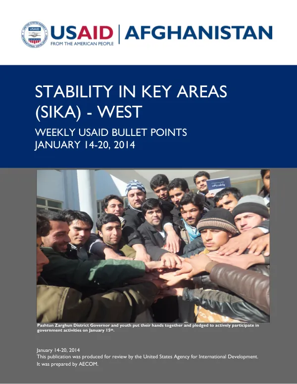 Stability in Key Areas (SIKA) –West Weekly Report, January 14-20, 2014