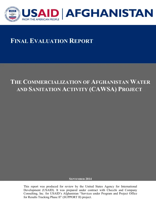 Final Evaluation Report: The Commercialization of Afghanistan Water and Sanitation Activity (CAWSA) Project