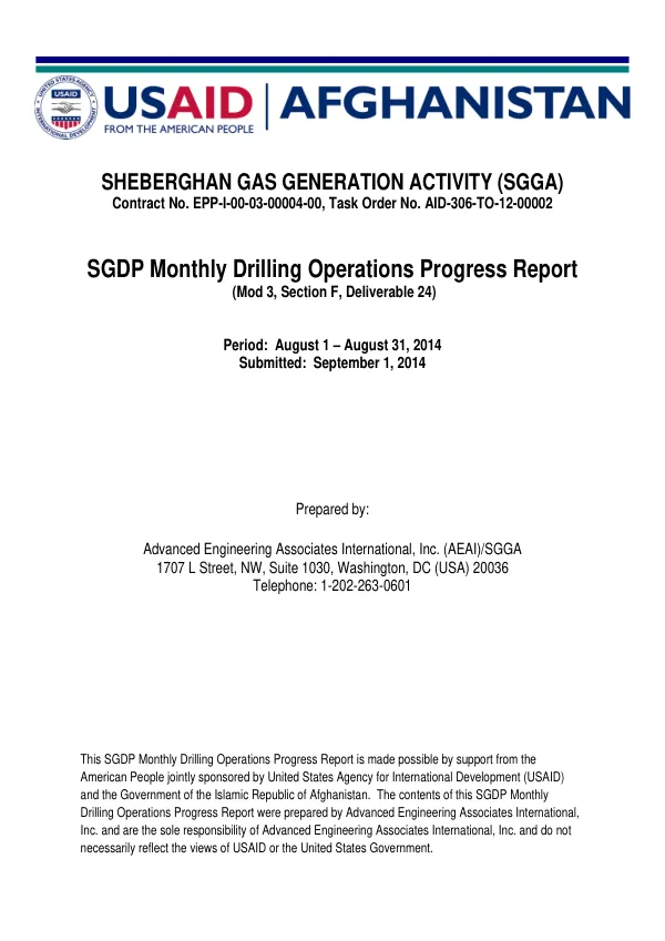 SGDP Monthly Drilling Operations Progress Report