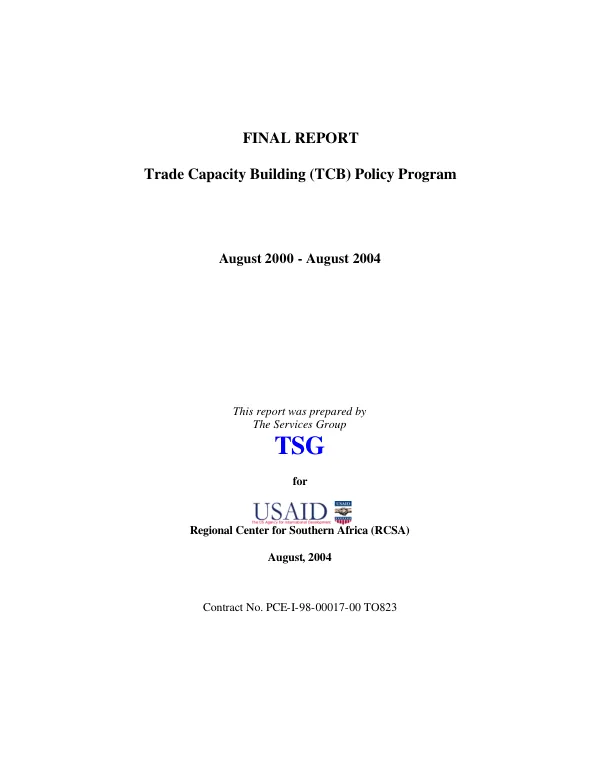 Final report : trade capacity building (TCB) policy program -- August 2000-August 2004