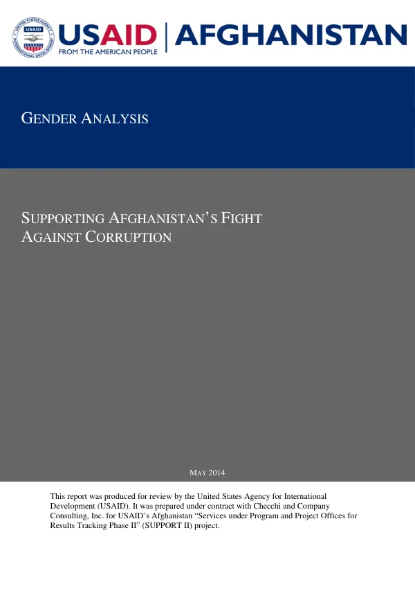 Supporting Afghanistan’s Fight Against Corruption (SAFAC) Gender Analysis