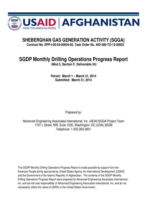 SGDP Monthly Drilling Operations Progress Report
