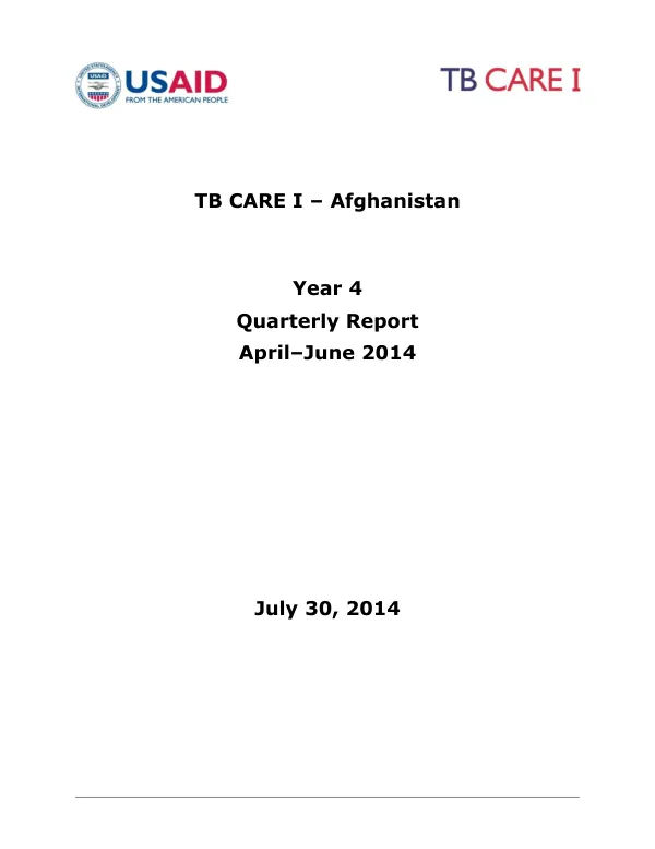 TB CARE I – Afghanistan Quarterly Report April–June 2014