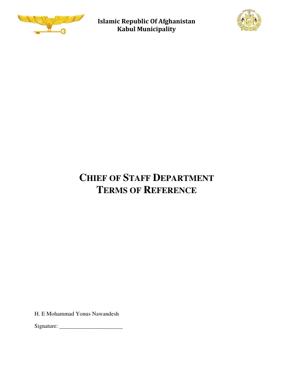 Terms of Reference for Chief of Staff Department, Kabul Municipality