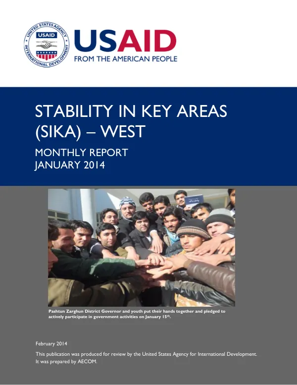 Stability In Key Areas (SIKA) – West / Monthly Report – January 2014
