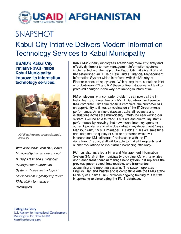 USAID's Kabul City Initiative (KCI) helps Kabul Municipality improve its information technology services