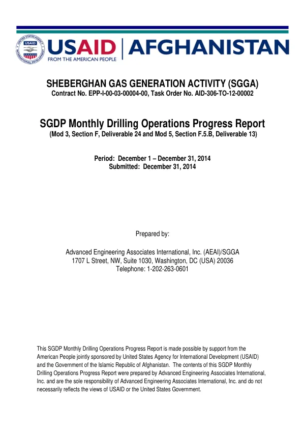 SGDP Monthly Drilling Operations Progress Report