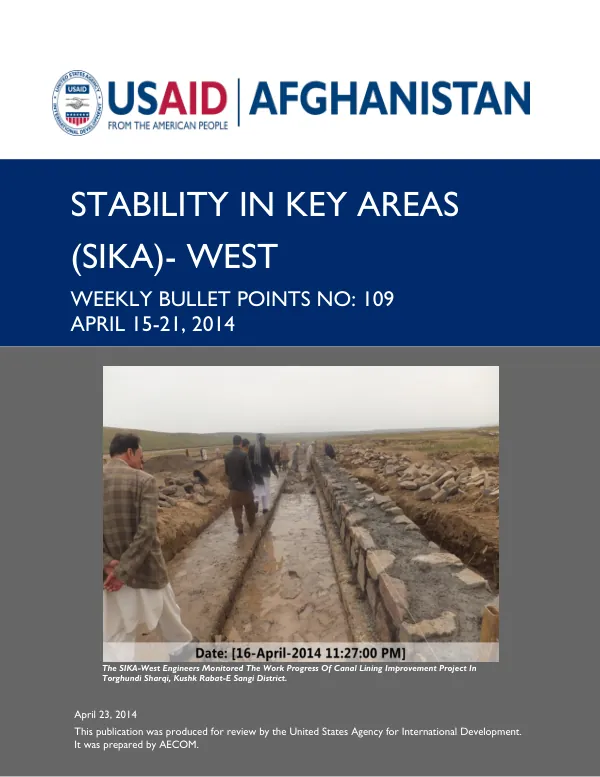 SIKA-West Weekly Bullet Points No. 109: April 15-21, 2014