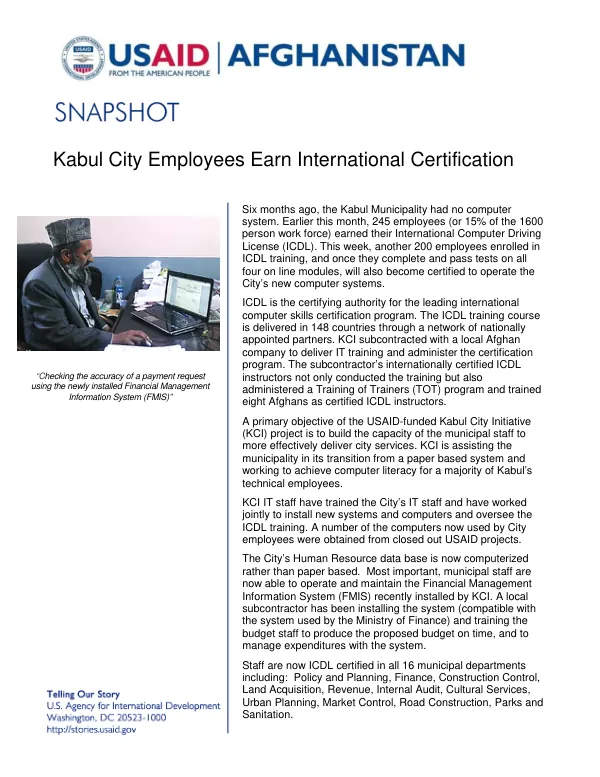 Kabul City Employees Earn International Certification
