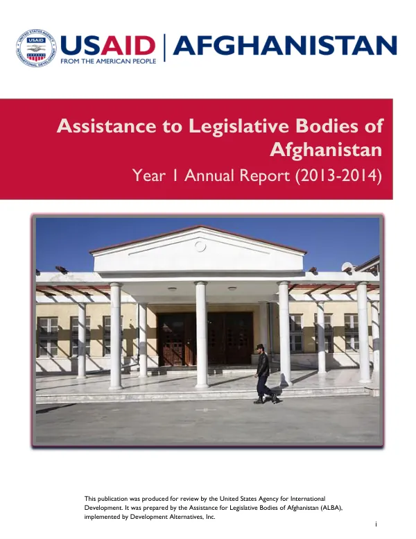 Assistance to Legislative Bodies of Afghanistan Year 1 Annual Report (2013-2014)