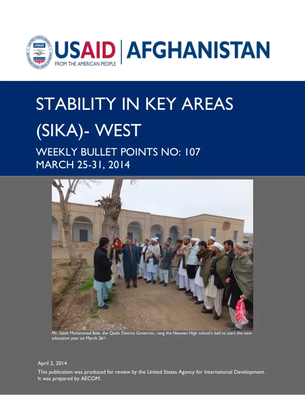 SIKA-WEST WEEKLY BULLET POINTS NO. 107: March 25-31, 2014