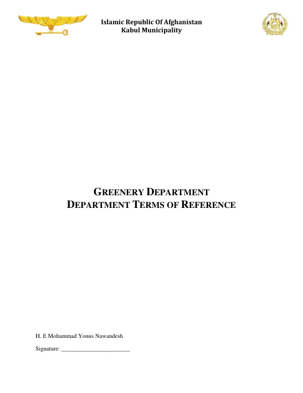 Department Terms of Reference for Greenery Department