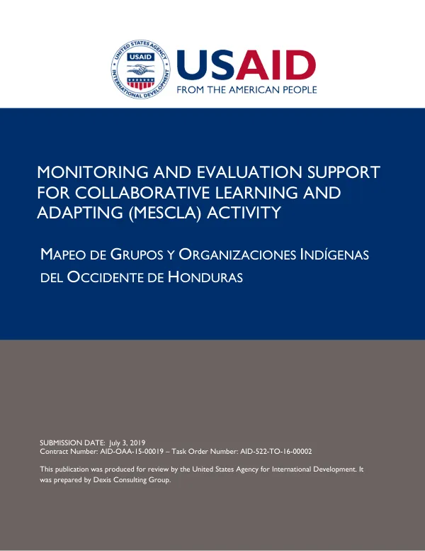 Monitoring & Evaluation Support for Collaborative Learning and Adapting (MESCLA) Activity - Mapeo de grupos y organizaciones indígenas del occidente de Honduras
