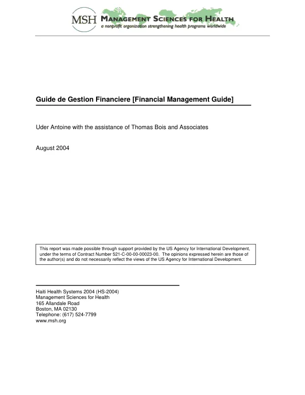 Guide de gestion financiere = Financial management guide