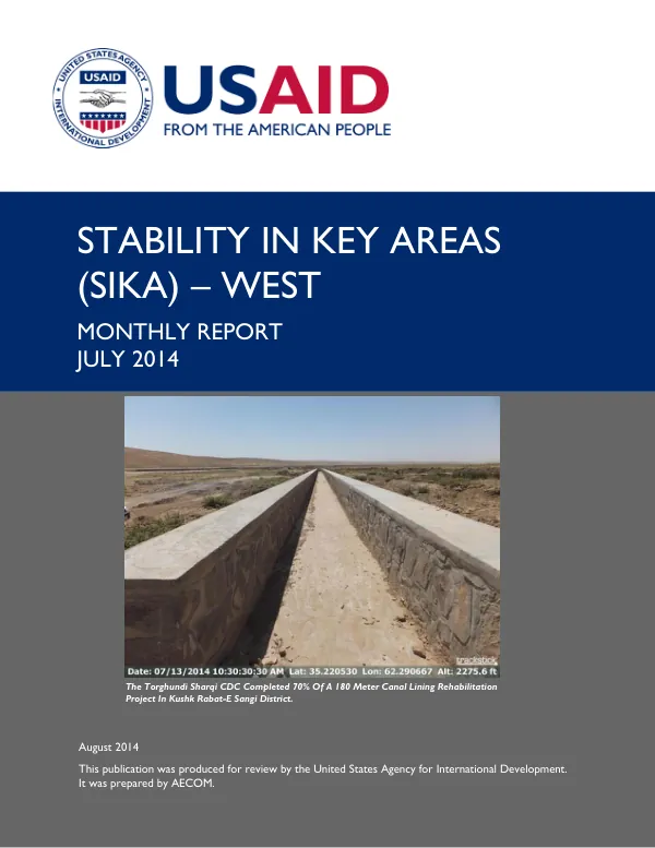 Stability In Key Areas (SIKA) – West / Monthly Report – July 2014