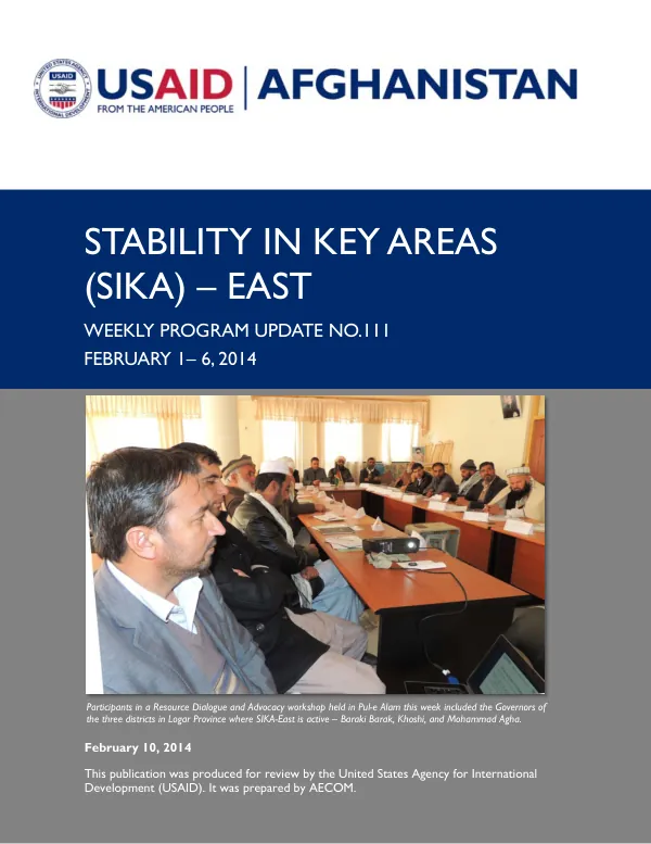 SIKA-EAST Weekly Program Update: February 1 - 6, 2014