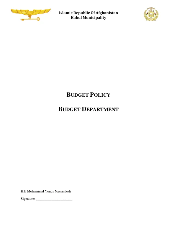 Budget Policy for Kabul Municipality