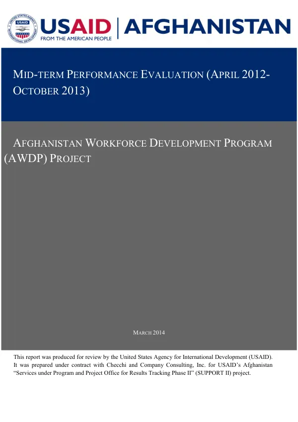 Mid-term Performance Evaluation of the Afghanistan Workforce Development Program (AWDP)