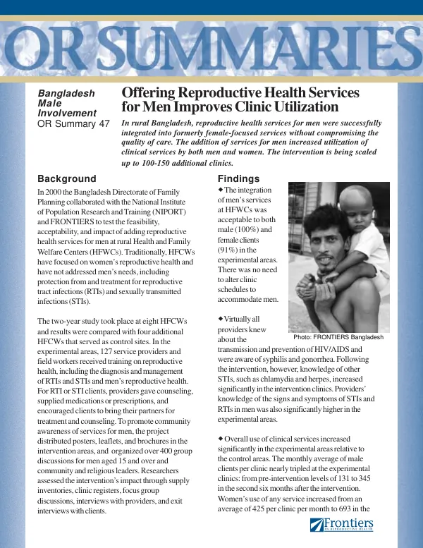 Offering reproductive health services for men improves clinic utilization