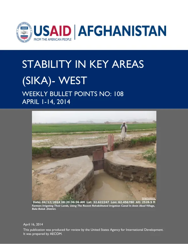 SIKA-WEST WEEKLY BULLET POINTS NO. 108: April 1-14, 2014