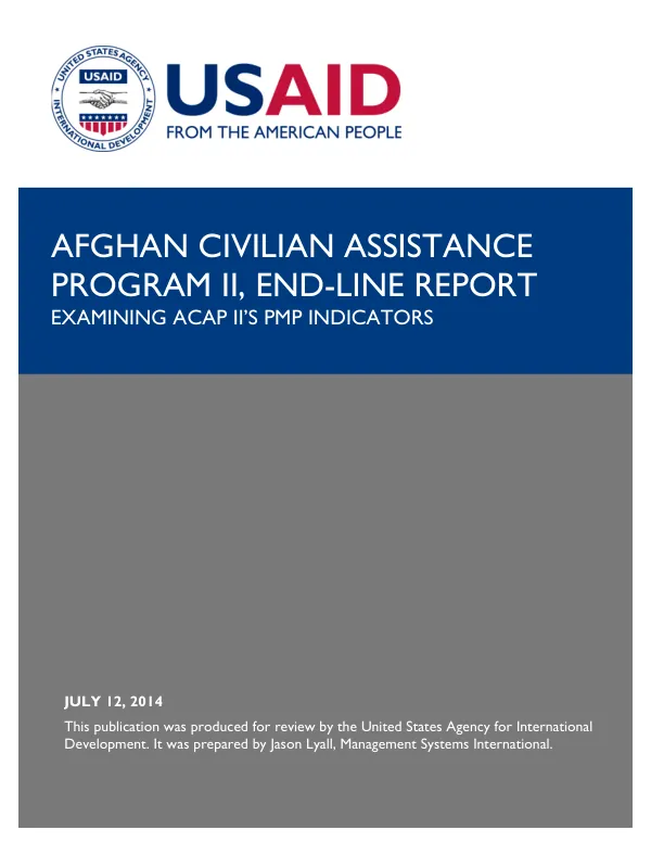 Afghan Civilian Assistance Program II End-Line Report: Examining ACAP II’s PMP Indicators
