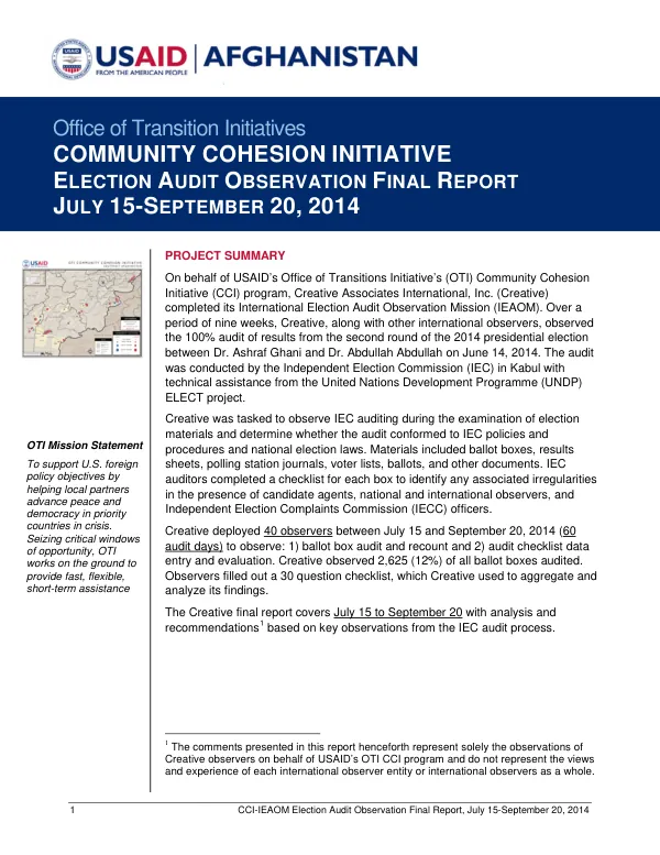 CCI-IEAOM Election Audit Observation Final Report, July 15-September 20, 2014