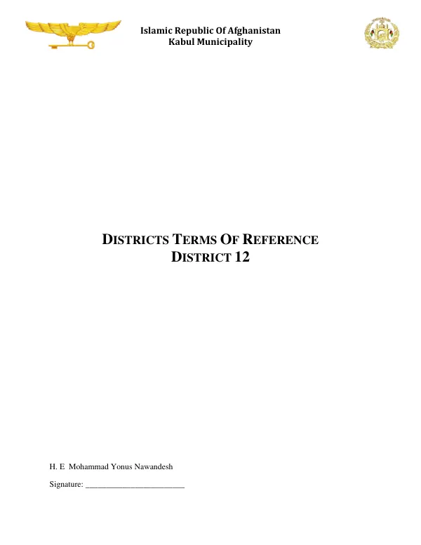 District Terms of Reference for District 12, Kabul Municipality