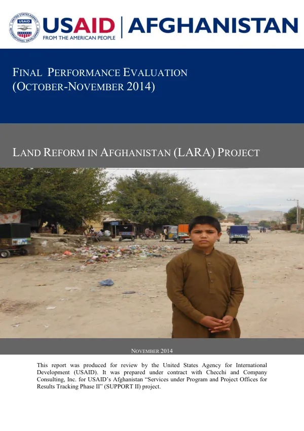 Final Performance Evaluation of the USAID/Land Reform in Afghanistan Project (LARA)
