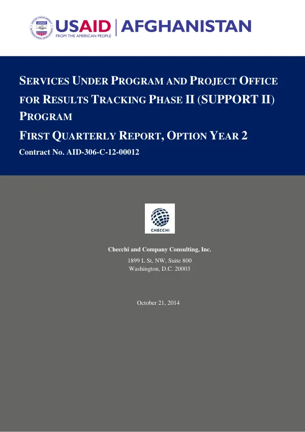 Services Under Program and Project Office for Results Tracking Phase II (SUPPORT II) First Quarterly Report, Option Year 2