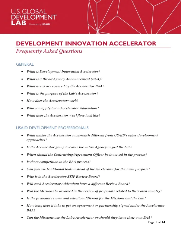 Development Innovation Accelerator Frequently Asked Questions