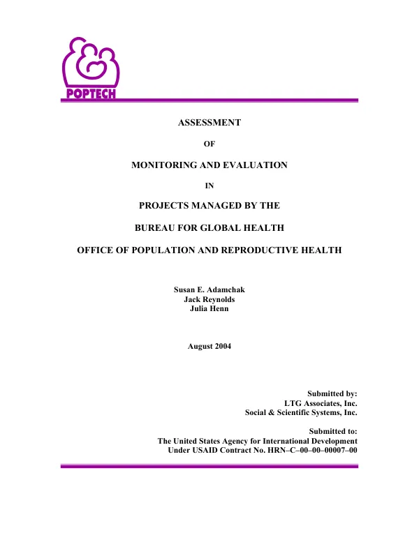 Assessment of monitoring and evaluation in projects managed by the Bureau for Global Health, Office of Population and Reproductive Health