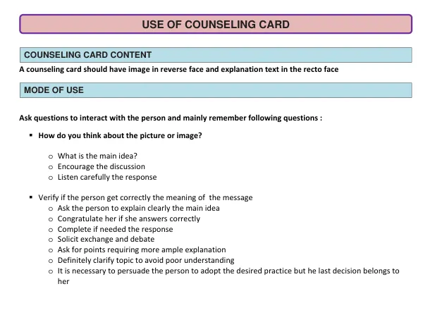Counseling Card for Health Education