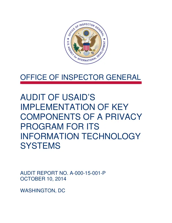 Audit of USAID’s Implementation of Key Components of a Privacy Program for Its Information Technology Systems
