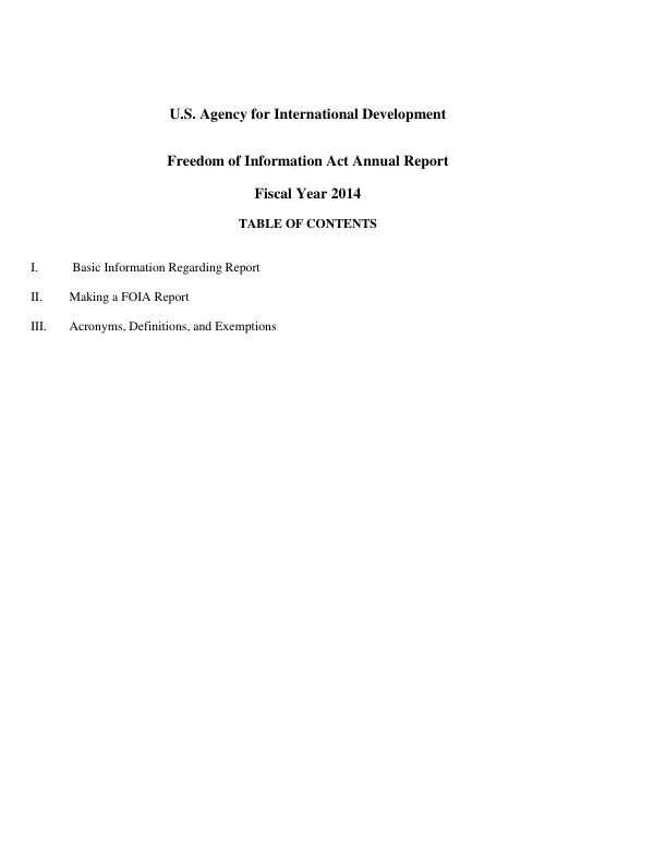 Final Report: Freedom of Information Act Annual Report Fiscal Year 2014
