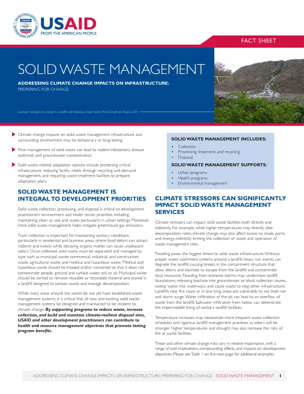 Addressing Climate Change Impacts on Infrastructure: Preparing for Change - Solid Waste Management
