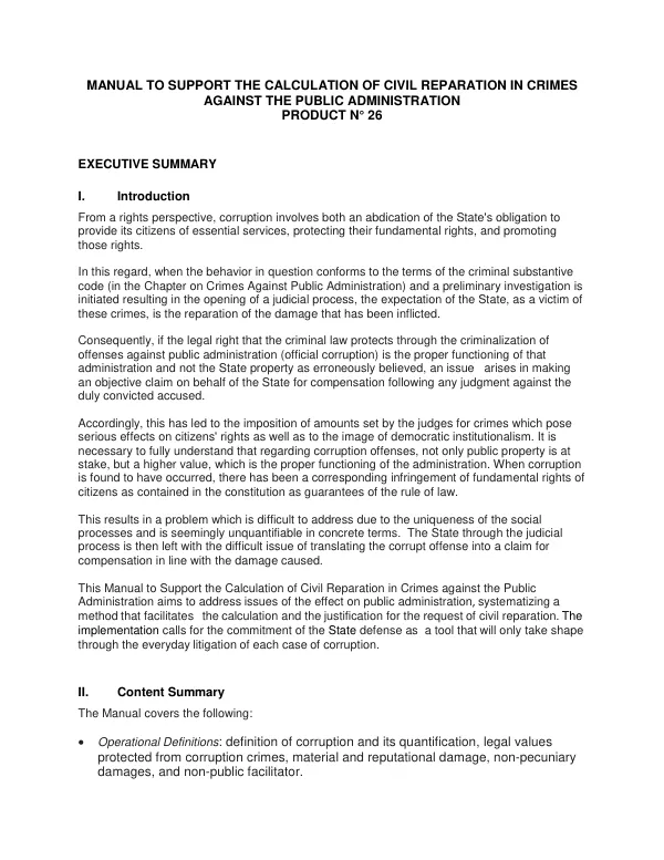Manual to Support the Calculation of Civil Reparation in Crimes against the Public Administration