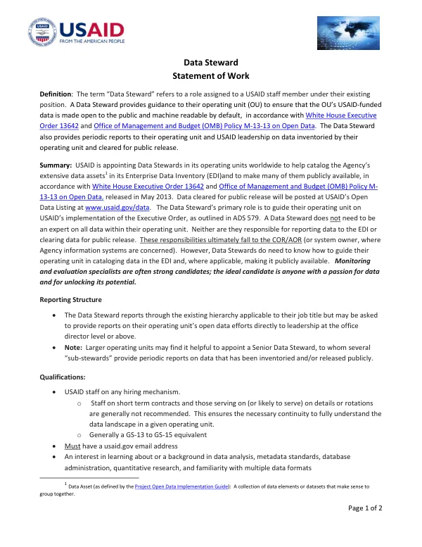 Data Steward Statement of Work