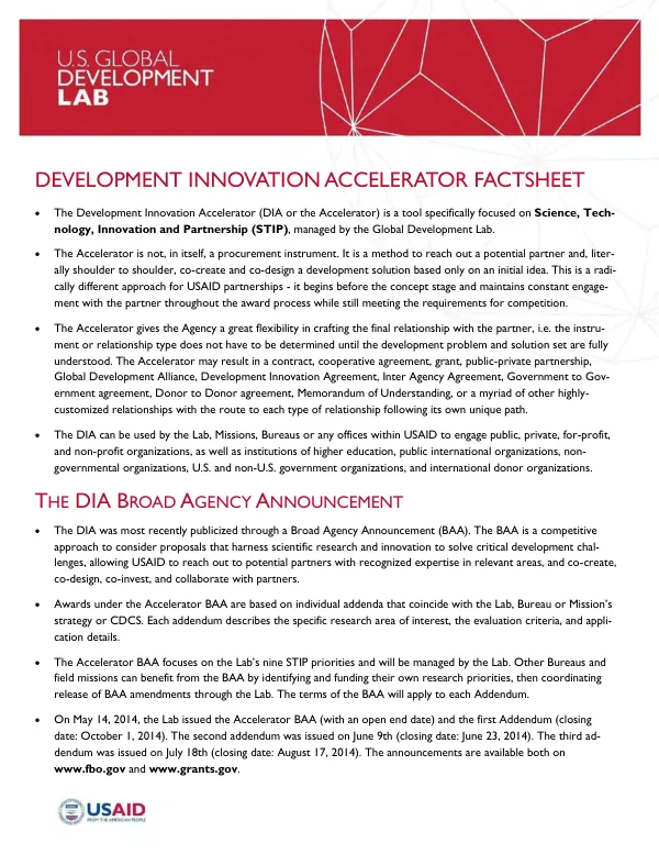 Development Innovation Accelerator Factsheet