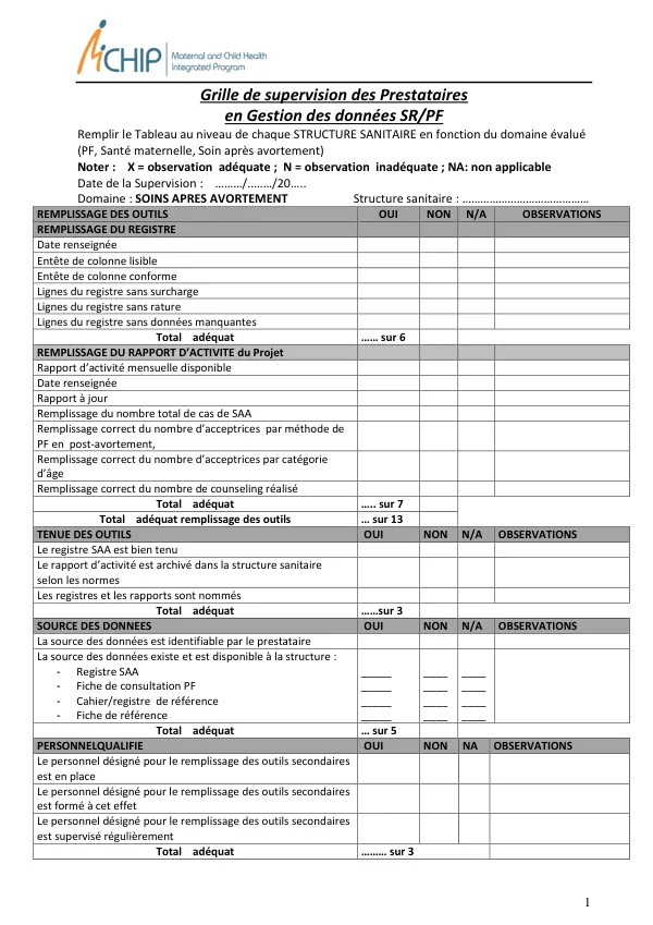 Grille de supervision des Prestataires en Gestion des données SR/PF